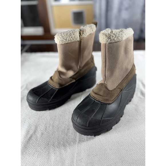 Ozark Trail Duck Boots Shoes Mens Size 9 Tan Black Faux Shearling Lined Zip‎ Up - Picture 1 of 9